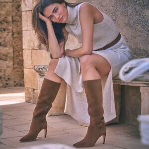 Vince Camuto Brigitte Suede Heeled Boots Size 9 Wide Calf Brown Knee Length